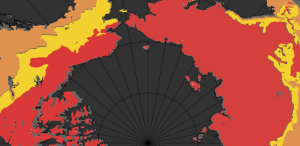 Permafrost Carbon Network Logo showing the north portion of the globe in red, yellow and orange.