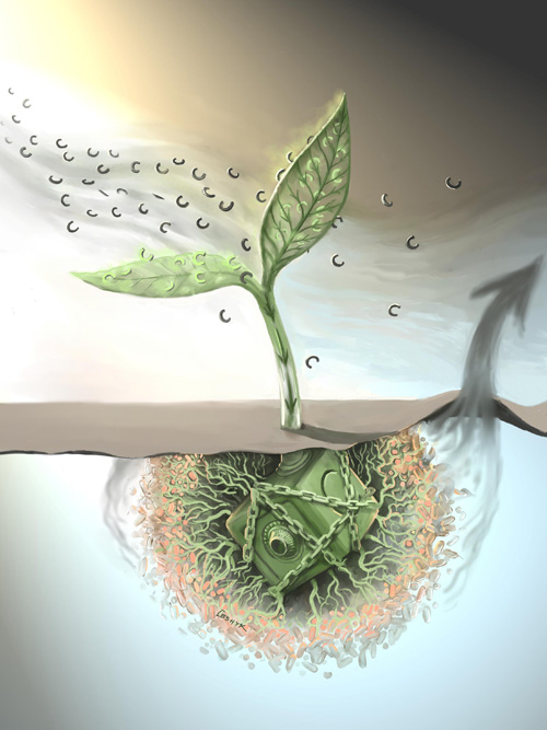 Artist's rendering of the Carbon locked up inside a plant's roots.